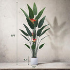 Artificial Bird of Paradise Plant 5 Ft Tall Fake Banana Leaf Plant for Indoors and Outdoors, Artificial Flowers, Faux Palm Tree with Plastic Pot for Office and Home Decor