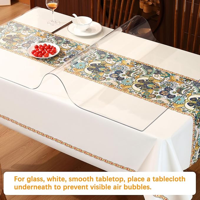 23.6 x 48 Inch Clear Plastic Dining Table Protector Tablecloth Desk Pad Mat Waterproof PVC Vinyl Rectangular Wooden Furniture Coffee Glass Entryway Sofa Side Cabinet Top Protection Countertop Cover
