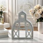 Barn Shaped Tea Light Holder Farmhouse Galvanized Metal Candle Holder Vintage Barn Decor for Table Centerpiece - 6.3" x 1.97" x 8.46"