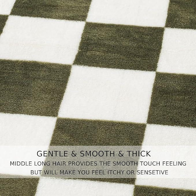Checkered Twin Size Blanket,66x90 Inches Sage Green Microfiber Soft Cozy Fluffy Warm Hand Made Throw Blankets for Twin/Twin XL Extra Long Bed,Couch, Sofa, Chair, Camping, Picnic,Sage Green