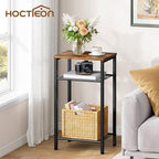 Hoctieon 2-Set 3 Tier End Table, Telephone Table Set of 2, Tall Side Table with Storage Set of 2, Small Nightstand for Small Spaces, Metal Frame, for Living Room, Bedroom, Sofa Couch, Rustic Brown