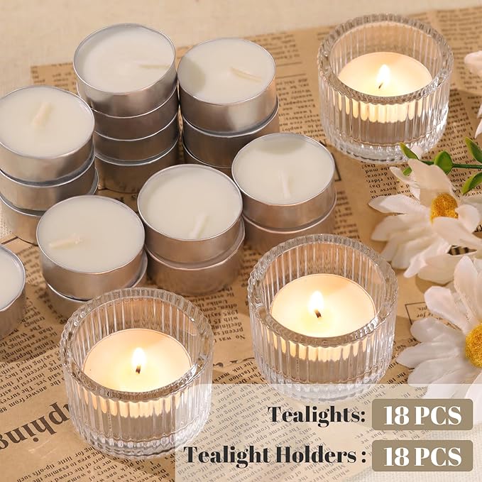 36 pcs Clear Tealight Candle Holders with 36PCS Tea Lights Candles, Glass Votive Candle Holders Set for Table Centerpiece, Home Decor and Party Supplies