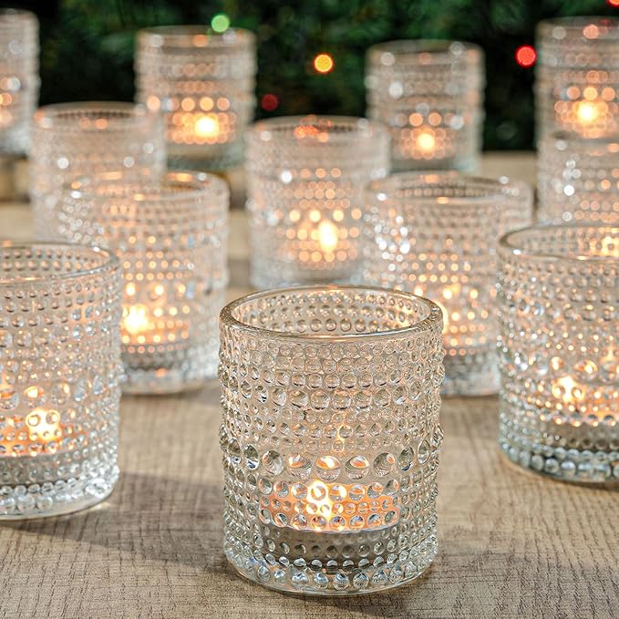 48pcs Votive Candle Holders for Home Decor, Clear Glass DIY Wax Filling Tealight Candle Holders, Tea Light Candles Holder for Wedding Table Decoration