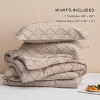 Bedsure Twin Comforter Set - Warm Tan Comforter, Boho Tufted Shabby Chic Bedding for Kids, 2 Pieces Vintage Farmhouse Bed Set for All Seasons, Fluffy Soft Bedding with 1 Pillow Sham
