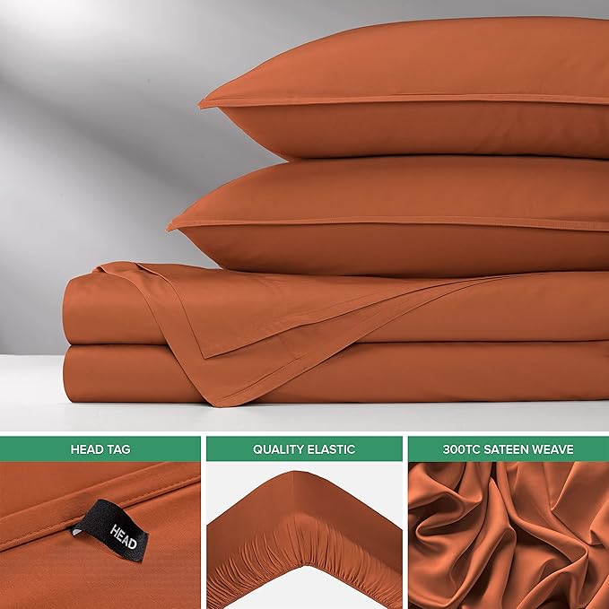 Full Sheets by Pure Bamboo, Genuine 100% Organic Viscose Derived from Bamboo Bed Sheet Set, Luxuriously Soft & Cooling, Double Stitching, Lifetime Quality Promise (Full, Terracotta)