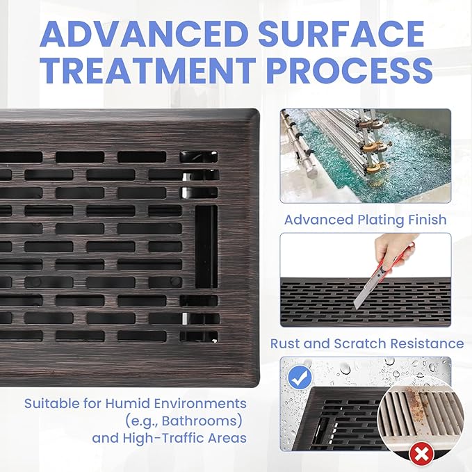 4x14 Inches 2 Pack Heavy Duty Walkable Floor Register - Easy Adjust Air Supply Lever Decorative Floor Vent Covers, Boston Design Vent Covers for Home - Oil Rubbed Bronze