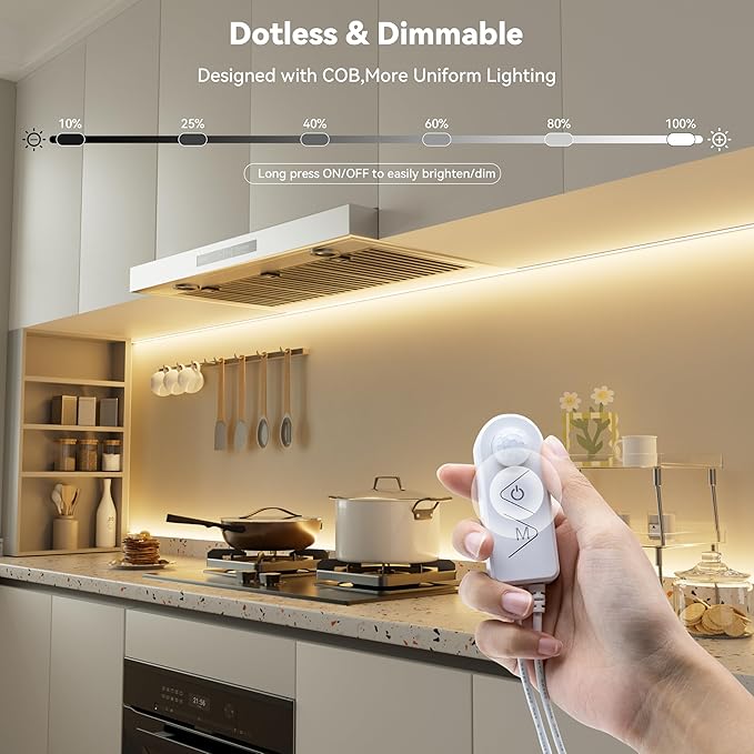 PAUTIX Motion Sensor Strip Lights 24V COB LED Strip Light Motion Activated LED Strip Light 2700K Warm White,20ft Dimmable Super Bright with Dual Lighting Mode,for Under Cabinet,Kitchen,Stairs,Bedroom
