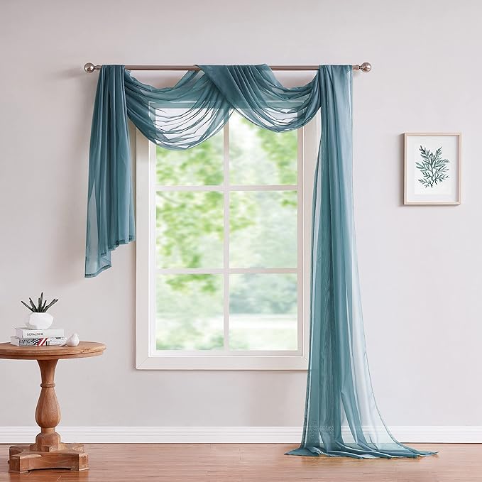 Warm Home Designs Extra Long Dusty Blue Sheer Window Scarf. Valance Scarves are 54 X 216 Inches. Great As Wedding Arch Draping Fabric, Bed Canopy Or for Decorative Project. AM Dusty Blue 216"