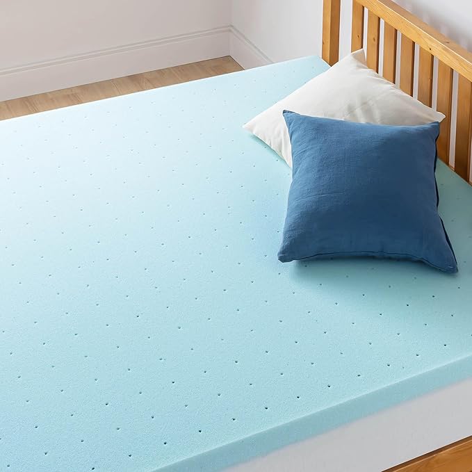 Mellow 2.5 Inch Ventilated Memory Foam Mattress Topper, Cooling Gel Infusion, CertiPUR-US Certified, Dorm Essentials, Full, Blue
