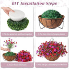Artificial Silk Flowers Hanging Baskets Outdoors Indoors, Daisy with Eucalyptus Leaves Arrangement for Garden Yard Spring Summer Decor Faux Green Plant Metal Coconut Lining (Red Purple Red Brown)