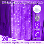 600LED Purple Curtain Lights for Bedroom, 19.6ft x 9.8ft Fairy Curtain String Light with 24 Hooks, 8 Modes Hanging Lights for Wedding, Party, Backdrop, Window, Xmas Decor