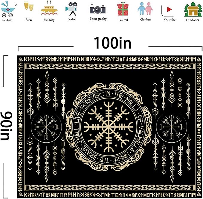 OSUNBD Nordic Vikings Tapestry Large 100x90inches Soft Flannel Vegvsir Symbol Amulet Celtic Rune Scandinavian Aesthetic Mythology Tapestry Wall Hanging for Bedroom Living Room Decor
