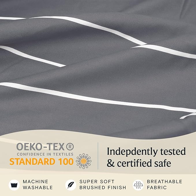 LuxClub 4 PC Queen Size Sheet Set Bed Sheets, Breathable Luxury Deep Pockets 16" Wrinkle Free Cooling Sheets Machine Washable Hotel Bedding (Queen, Striped Light Grey)