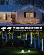 Joomer Christmas Lights Outdoor, 11.8 inch 10 Tubes 240 LED Meteor Shower Lights, LED Snow Falling Icicle Cascading Light with Timer Waterproof and Connectable for Christmas Decoration (Blue)