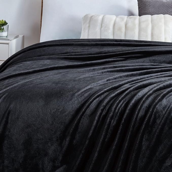 Walensee Fleece Blanket Plush Throw Fuzzy Lightweight (Queen Size 90x90 Black) Super Soft Microfiber Flannel Blankets for Couch, Bed, Sofa Ultra Luxurious Warm and Cozy for All Seasons