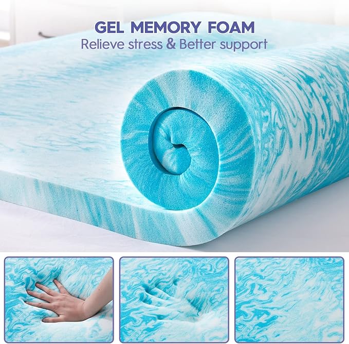 ABENE California King Size Dual Layer 3 Inch Memory Foam Mattress Topper, 2 Inch Memory Foam Bed Pad and 1 Inch Down Alternative Pillowtop Mattress Pad Cover, Plush Soft Bed Topper for Back Pain
