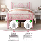 Yaheetech Twin Bed Frames Metal Platform Bed with Headboard and Footboard No Box Spring Needed Easy Assembly,Under-Bed Space: 12.6''/Pink/Twin Bed