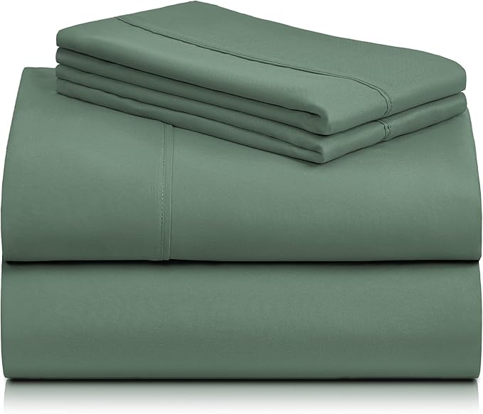 LuxClub 4 PC King Sheet Set, Breathable Luxury Bed Sheets, Deep Pockets Wrinkle Free Cooling Bed Sheets Machine Washable Hotel Bedding Silky Soft - Tree Moss Green King
