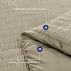 HYMOKEGE Linen King Size Comforter Set Seersucker 7 Pieces, All Season Luxury Bed in a Bag for Bedroom, Bedding Set with Comforter, Sheets, Pillowcases & Shams