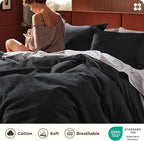 Bedsure Cotton Duvet Cover Set - 100% Cotton Waffle Weave Black Duvet Cover California King, GentleSoft™ and Breathable Cal King Bedding Set for All Season, 3 Pieces, 104"x98"