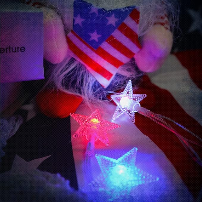 4th of July Decorations Red White and Blue Star String Light Battery Operated 10FT 20 LED Indoor Outdoor Waterproof Twinkle Patriotic Fairy Lights for Independence Day Memorial Day