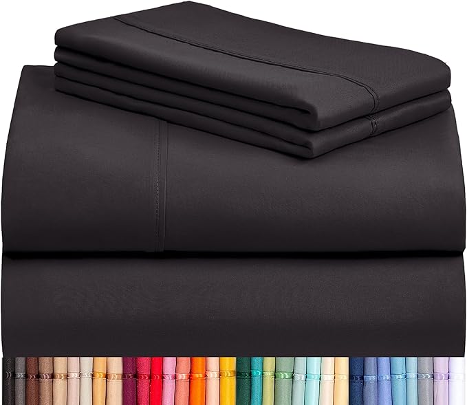 LuxClub 3 PC Sheet Bed Sheets Deep Pockets Wrinkle Free-Kids-Fitted Sheets Machine Washable Hotel Bedding Silky Soft - Black Twin