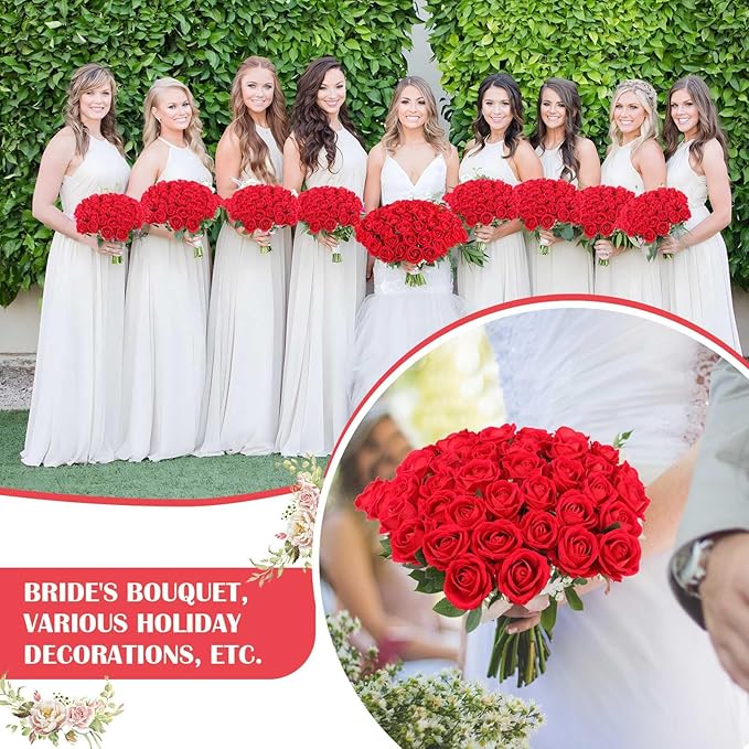60 Pcs Artificial Roses Bulk Velvet Silk Roses Red Rose Flowers for Wedding Centerpieces Bridal Bouquet Mohter's Day Valentine's Day Christmas Home Decor (60, Red)