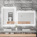 Koonmi 30x36 LED Bathroom Mirror, Backlit + Front Lit, LED Bathroom Mirror with Lights for Wall, 3 Colors, Anti-Fog, Dimmable Brightness, Memory Function, Tempered Glass