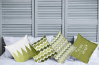 Ambesonne Modern Throw Pillow Cushion Case Pack of 4, Geometric Style Pattern of Triangles Zigzags Love Home Phrase Design, Modern Accent Double-Sided Digital Printing, 20", Olive Green and White