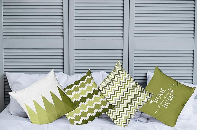 Ambesonne Modern Throw Pillow Cushion Case Pack of 4, Geometric Style Pattern of Triangles Zigzags Love Home Phrase Design, Modern Accent Double-Sided Digital Printing, 20", Olive Green and White
