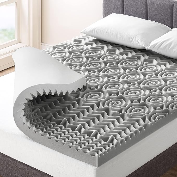 Mellow 3 Inch 5-Zone Memory Foam Mattress Topper with Plant-based Infusion and Moisture Control, CertiPUR-US Certified, King,Grey
