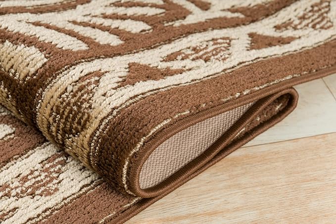 Custom Length Cut to Size Tribal Ethnic Southwestern Inspired Hallway Runner Rug, Non Slip Rubber Backed, 31 inch Wide X Customized Length, Mayan Brown, 31 inch X 9 feet