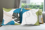 Ambesonne Minimal Throw Pillow Cushion Case Pack of 4, Modern Line Art Woman Portrait with Contemporary Leafy Geometric Details, Modern Accent Double-Sided Digital Printing, 20", Blue Green Marigold