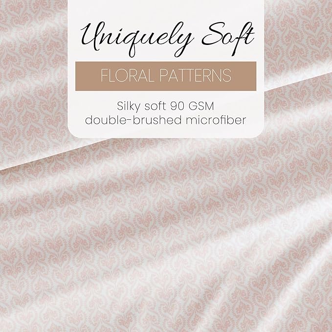 Linen Market Patterned Microfiber Full Sheet Set 4 Piece – Oeko-TEX Certified Ultra Soft & Wrinkle-Free - 16" Deep Pocket Sheets - Easy Care Full Size - Classic in Pink