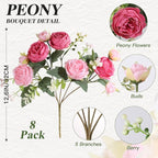 Luyue 8 Packs Peonies Artificial Flowers Faux Peony Bouquet Fake Peonies Flower for Vase Silk Peony Floral Arrangements for Table Centerpiece Wedding Decoration Indoor Home Decor