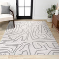 JONATHAN Y Graphic Lines High-Low Indoor Area Rug 5X8 White/Light Gray, Alcina Modern Scandinavian for Living Room, Bedroom, Kitchen, Easy-Cleaning, High Traffic, Pet-Friendly, Non-Shedding SND102C-5