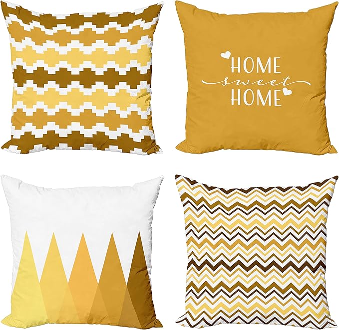 Ambesonne Modern Throw Pillow Cushion Case Pack of 4, Geometric Style Pattern of Triangles Zigzags Love Home Phrase Print, Modern Accent Double-Sided Digital Printing, 20", Pale Orange Amber and White