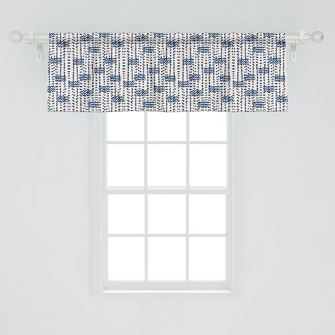 Ambesonne Ethnic Window Valance, Messy Waves and Small Triangles Indonesian Traditional Pattern Watercolors, Curtain Valance for Kitchen Bedroom Decor with Rod Pocket, 42" x 18", Navy Blue and Cream