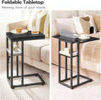 HOOBRO Foldable End Table, C Shaped Side Table with Storage Shelf, Small Snack Table Suitable for Living Room Bedroom Small Spaces, Easy Assembly, Black BK29SF01