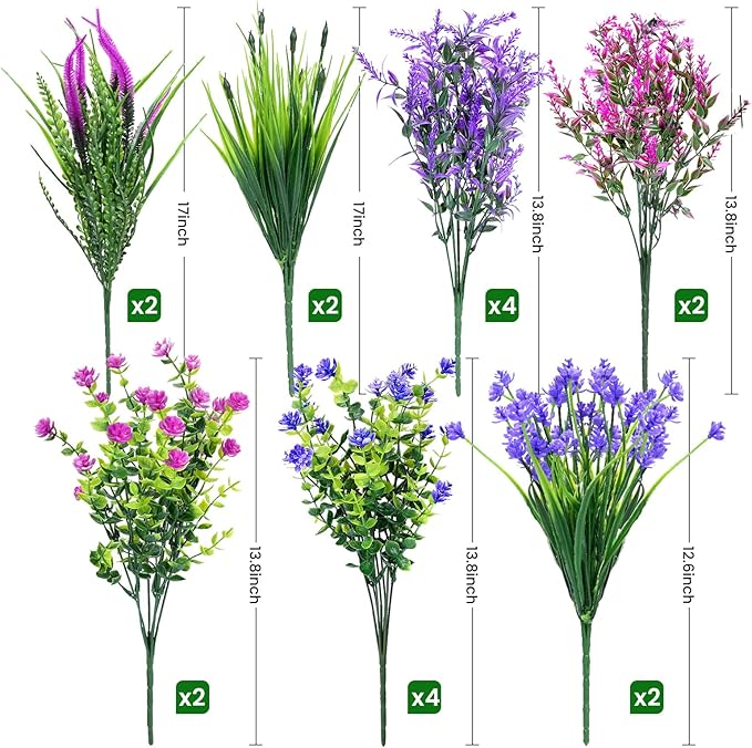Artificial Plants Outdoor, 20PCS Artificial Flowers, UV Resistant Fake Flowers, Faux Flowers for Outdoor Planters for Front Porch Pot Decor