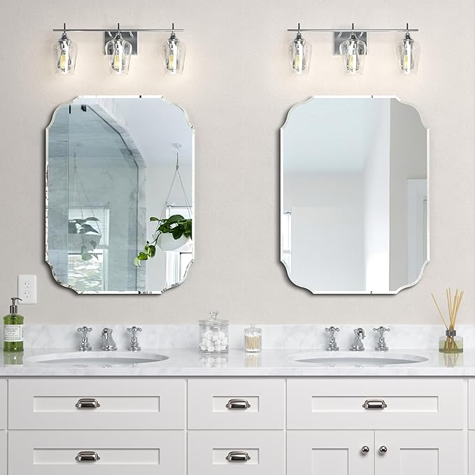 Silver Wall Mirror-Beveled Edge Frameless Mirror for Bathroom, Vanity, Bedroom, Rectangle Mirrors （32X24inch）