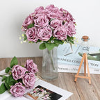 Purple Roses Artificial Flowers - 8 Bundles Fake Silk Rose Flower Realistic Faux Florals Bulk for Wedding Bridal Party Baby Shower Event Home Arrangements Centerpieces Decor (Dusty Purple)