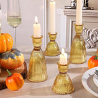 6 Pcs Amber Glass Candlestick Holders (3.5"/6", Assorted)- Tall Taper Candle Holders with Vintage Design, Candle Stick Holders in Bulk for Fall Party Decor, Amber Candle Holder for Tapered Candles
