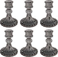 Glass Candlestick Holder,Striped Taper Candle Holders,Set of 6 Candle Stand for Table Centerpieces, Home Decor,Weddings,Festival and Parties (Grey Stripe Pattern)
