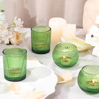 30pcs Assorted Ribbed Green Votive Candle Holders, Green Candle Holders for Wedding Centerpiece, Tea Light Candle Holder for Dinner Table Centerpiece, Home and Party Decorations