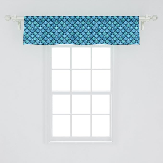 Ambesonne Fish Scale Window Valance Pack of 2, Nautical Design Realistic Graphic Water Drops on Half Circles Print, Rod Pocket Curtain Valances for Kitchen Bedroom, 42" X 12", Blue and Turquoise
