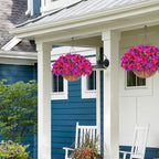 Artificial Hanging Flowers Plant with Basket for Outdoors, Fake Hanging Plants Silk Bougainvillea in Planter Look Real UV Resistant Faux Flower for Outside Porch Patio Garden Home Decor, PurpleHotpink