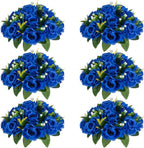 NUPTIO Flower Ball Arrangement Bouquet - 6 Pcs 9.5 inch Diameter Royal Blue Fake Flowers Roses Balls for Centerpieces Tables - Artificial Rose Arrangements for Wedding Centerpiece Table Decorations