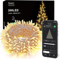 BrizLabs Smart Christmas Lights, 66FT 200 LED Christmas Lights with App/Voice Control, 8 Modes Dimmable Warm White Mini Fairy Light String, Music Sync Party Light Clear Wire for Indoor Outdoor Decor