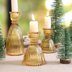 6 Pcs Amber Glass Candlestick Holders (3.5"/6", Assorted)- Tall Taper Candle Holders with Vintage Design, Candle Stick Holders in Bulk for Fall Party Decor, Amber Candle Holder for Tapered Candles